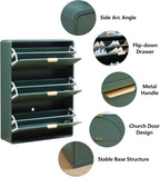 Hidden Shoe Cabinet with Drawer, Free Standing Narrow Shoe Rack Cabinet for Entryway Slim, 3 Flip Drawer Shoe Storage Organizer Cabinet for Entry,Hallway,Door,Dorm,Small Spaces - Green