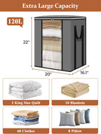 punemi 120L Blanket Storage Bags, Foldable Clothes Storage Organizer with Zipper, Reinforced Handle & Clear windows, Large Storage Bags for Blanket, Comforter, Bedding, Pillow, Clothes, 3Pack, Gray