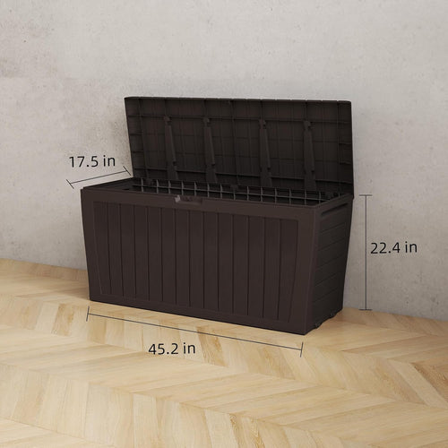 120 Gallon Resin Deck Box，Outdoor Storage Box, Waterproof Lockable Large Storage Bench for Patio Furniture, Pool Accessories & Garden Tools, Brown