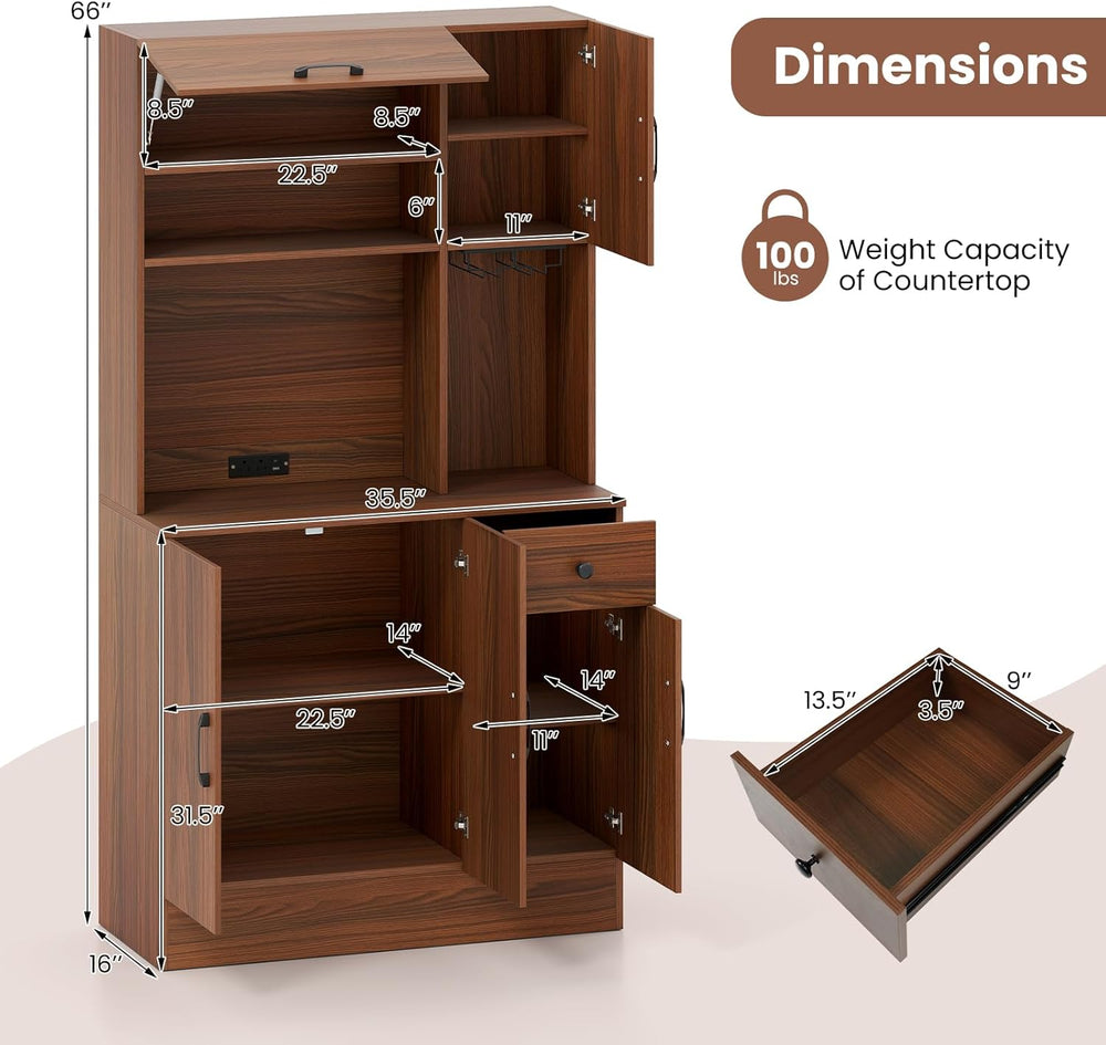 LOKO 66” Tall Pantry with Charging Station, Freestanding Storage Cabinet with...