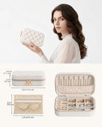 Lolalet Travel Jewelry Case for Women Girls, Travel Jewelry Organizer with Clear Storage Bag Small Portable Jewelry Box for Necklace Bracelet Earring Ring Valentines Bridesmaid Gifts -Medium/Beige