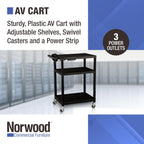 Norwood Commercial Furniture Mobile Utility AV Cart with Power Strip and Casters, Rolling Presentation and Media Cart on Wheels, Black