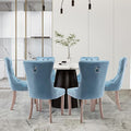 Velvet Upholstered Dining Chairs Set of 8, Modern Style Kitchen Side Chairs with Nailhead Trim and Wood Legs,Metal Pulling Ring for Dining Room Living Room(Sky Blue)