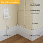 D-Line 157in Cord Cover Kit, Self-Adhesive Wire Hiders, Paintable Cable Raceway to Hide Wires on Wall, Electrical Cable Management - 10x 15.7 Lengths & 19 Accessories - 1.18" (W) x 0.59" (H) - Beige