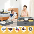 10-Inch Under Bed Storage Containers (3-Pack) | Sturdy Sidewalls | Clear Cover & Label Holder | Foldable Closet Organizer | Stores Clothing/Blankets/Wrapping Paper/Toys