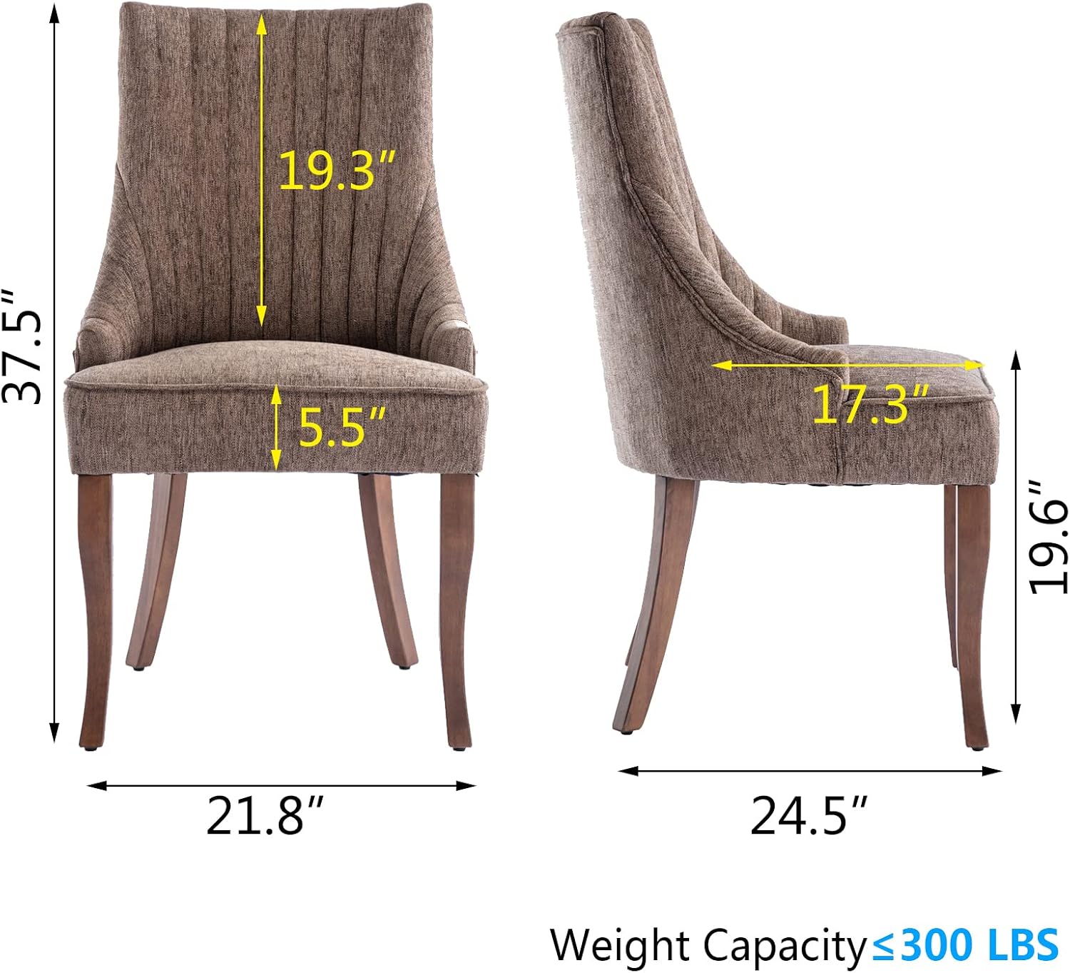 mikibama Linen Brown Dining Chairs Set of 6 Channel Tufted Kitchen Dinner Chair Comfy Fabric Upholstered Accent Chair for Dining Room with Solid Wood Legs