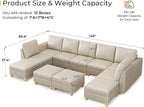 SITJOY 145" Faux Leather Modular Sectional Sofa with Storage, Mid Century Modern Sectional Couches for Living Room, Soft Padded Armrests, 11 Seat U Shaped Sofa Set with Chaise, Greige