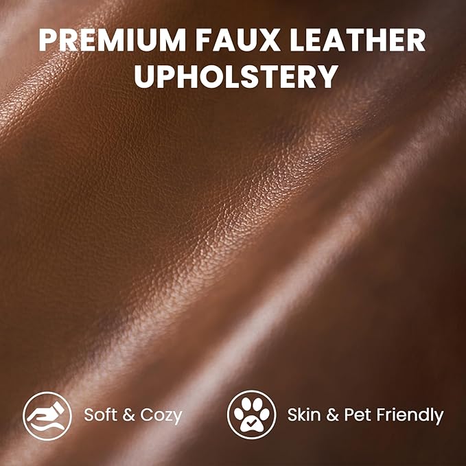 Vesgantti 100" PU Faux Leather Couch with Movable Ottoman, Large 2 Seater L Shaped Leather Sectional Sofa with Side Pocket, Comfy Mid Century Modern Modular Sofa for Living Room, Apartment, Cocoa