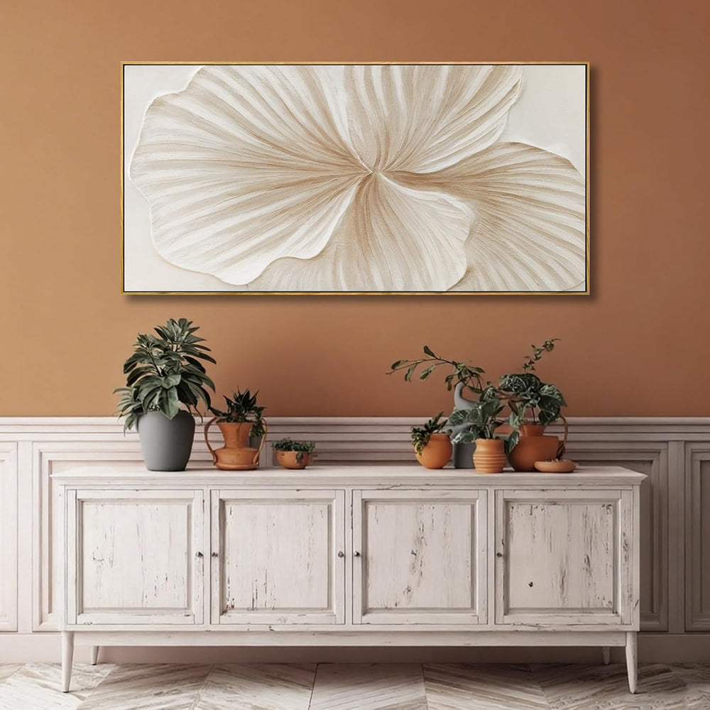 Framed White Abstract Floral Canvas Wall Art for Living Room 24x48 Inch