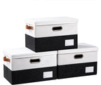 PRANDOM Foldable Storage Bins with Lids [3-Pack] Fabric Collapsible Storage Boxes Baskets Cubes Containers with Handles for Closet Living Room Bedroom (Black & White 14.9x9.8x9.8'')