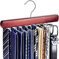 Tie Rack Hanger for Closet, Wooden Tie Hangers for Men with 18 Folding Hooks, Space Saving Tie Holder Neck Tie Organizer for Men Ties, Belts, Bras, Scarves, Tank Tops (Mahogany)