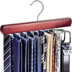 Tie Rack Hanger for Closet, Wooden Tie Hangers for Men with 18 Folding Hooks, Space Saving Tie Holder Neck Tie Organizer for Men Ties, Belts, Bras, Scarves, Tank Tops (Mahogany)