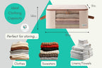 Canvas Clothing Storage 2 Bags Clothes Organizer folding fabric bags for sweaters, clothing, garment, bedding, quilt, linens, large folding organizers with zip & window, mothproof underbed space saver