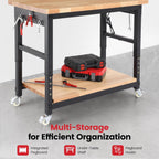 Workbench with Wheels 48 Inch Adjustable Height Work Table with Under Table Shelf, Pegboard, Power Outlets Work Bench for Garage, Home, Office, Workshop