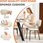 Sweetcrispy Dining Chairs Set of 2, Upholstered Mid Century Modern Kitchen Accent Chairs with Faux Leather Cushion Seat & Metal Legs for Home Office, Living Room-Beige White