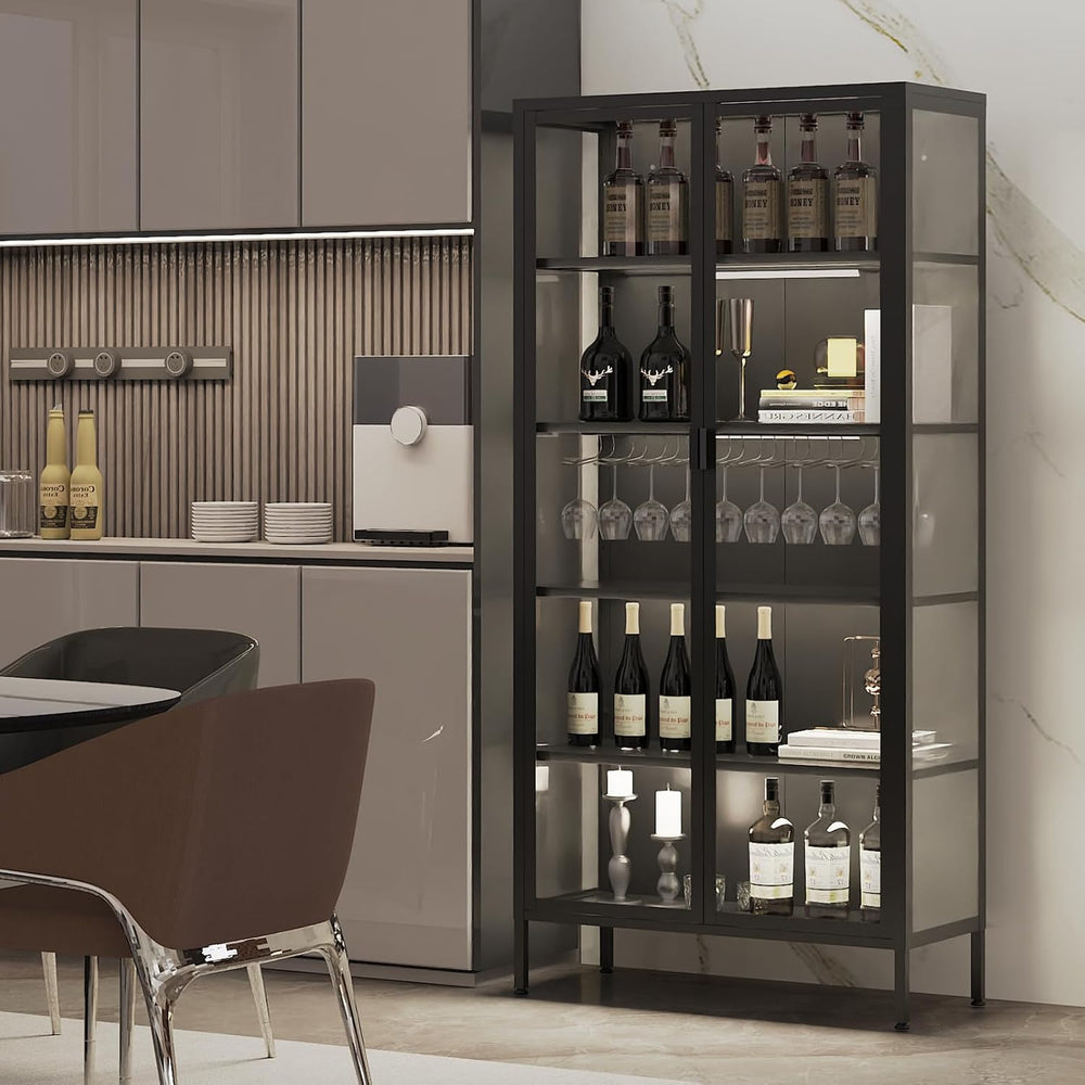 71" H Display Cabinet with Glass Doors,Display Case with LED Sensor Ligh...
