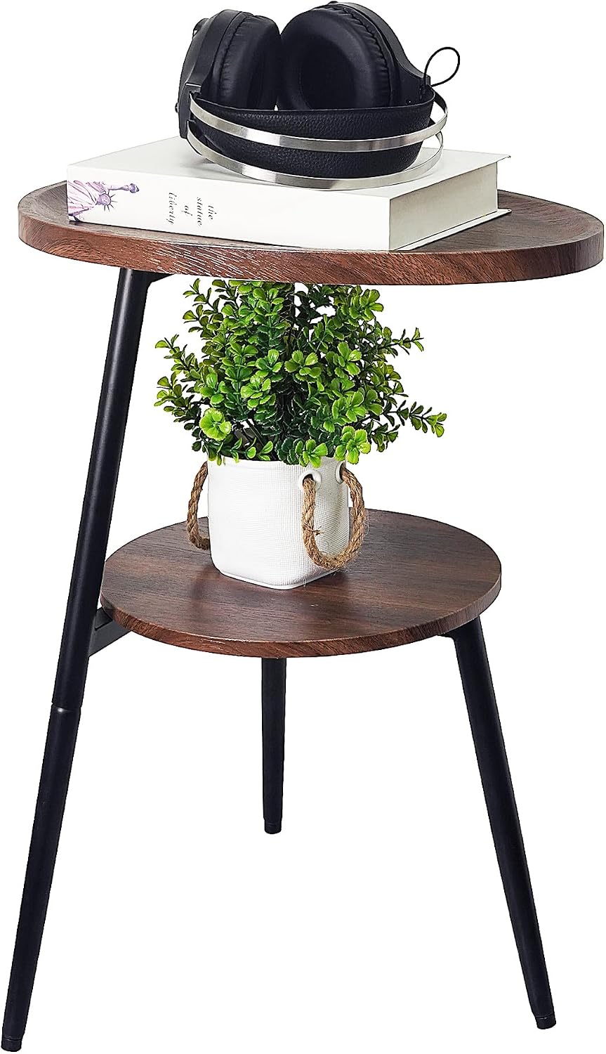 Side Table Small End Table, Oval Round Wood Sofa Table, 2 Tier Accent Table N...