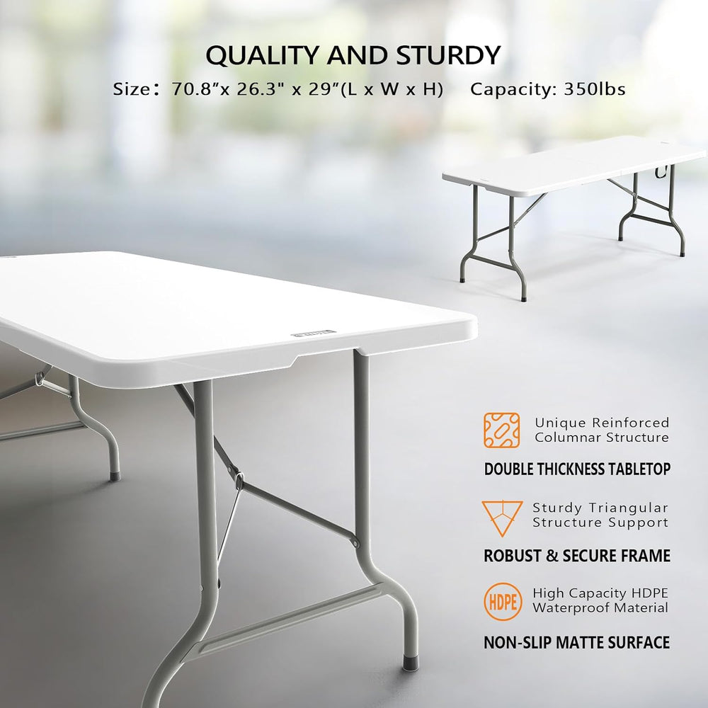 VINGLI 6-Foot Portable Plastic Folding Table,Rectangular HDPE Tabletop Foling...