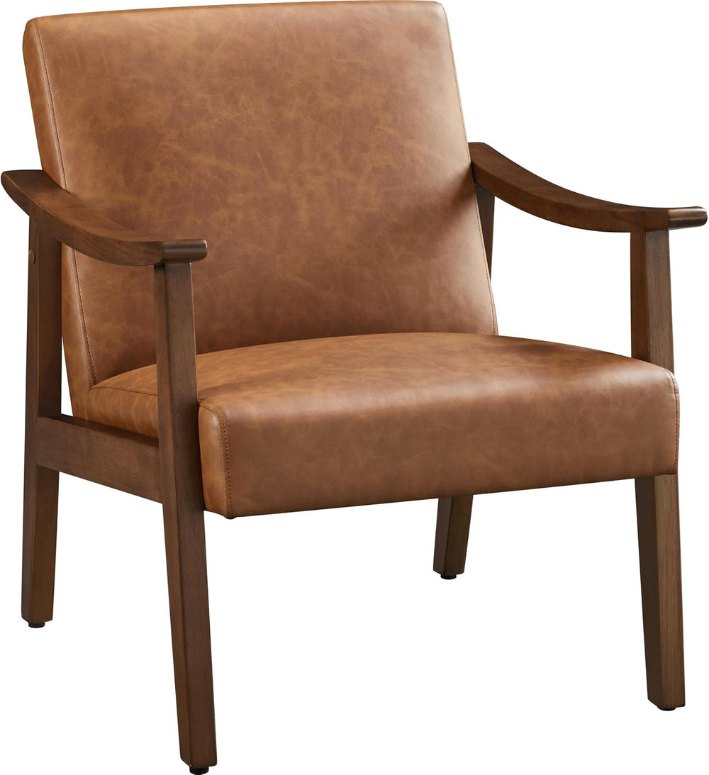 Yaheetech Accent Chair, Mid-Century Armchair with High Back Brown | Faux Leat...