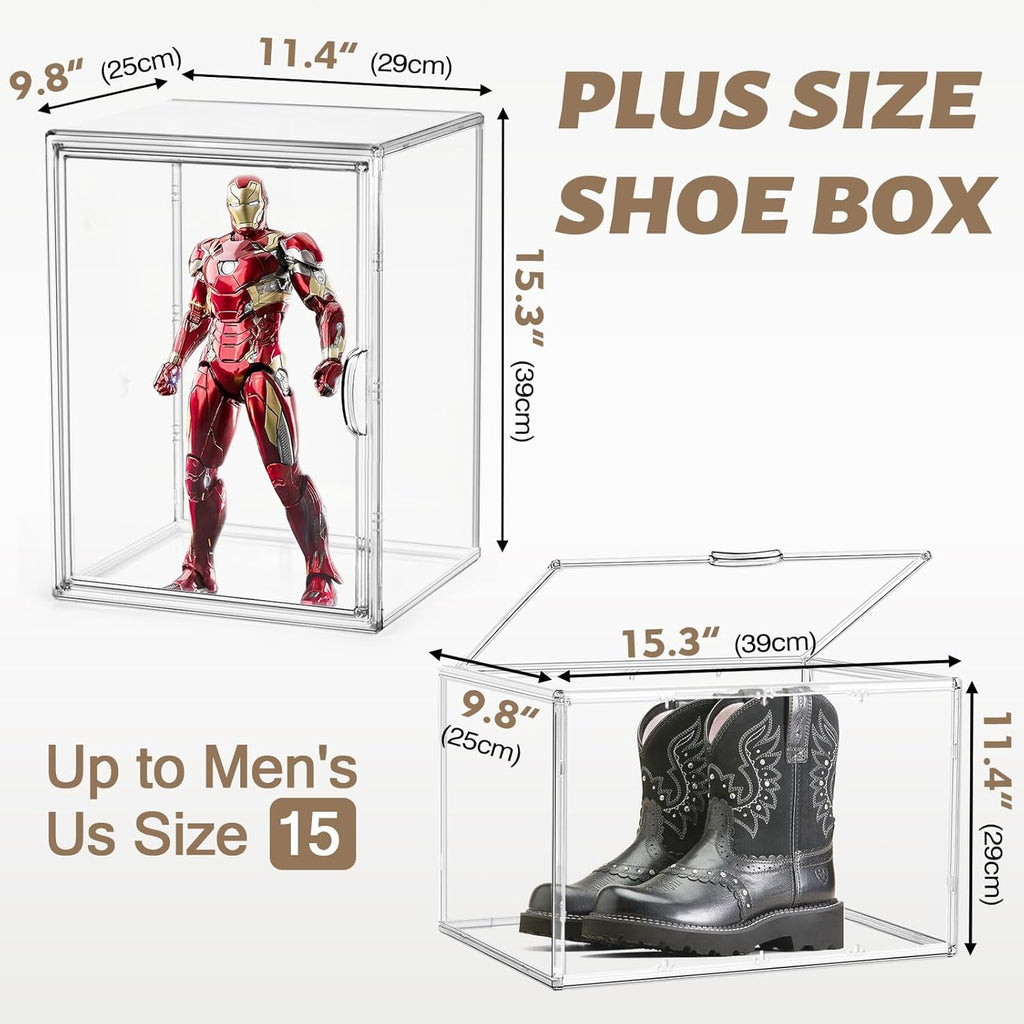 Tall Boot Storage Box Super Large Boot Storage Organizer for Closet Clear XX-Large Acrylic Dispaly Case with Magnetic Lids for Shoe,Helmets,Figures