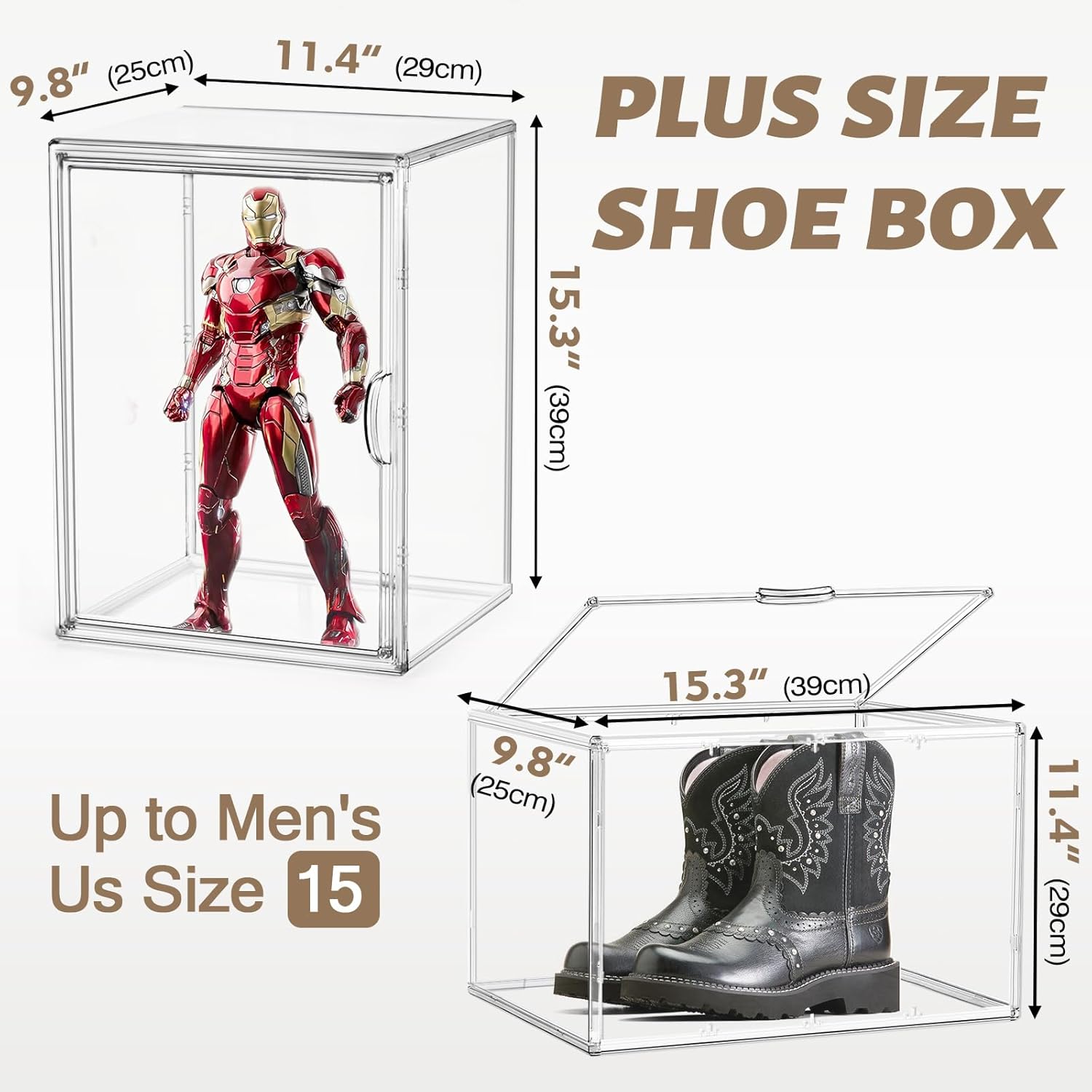 Tall Boot Storage Box Super Large Boot Storage Organizer for Closet Clear XX-Large Acrylic Dispaly Case with Magnetic Lids for Shoe,Helmets,Figures