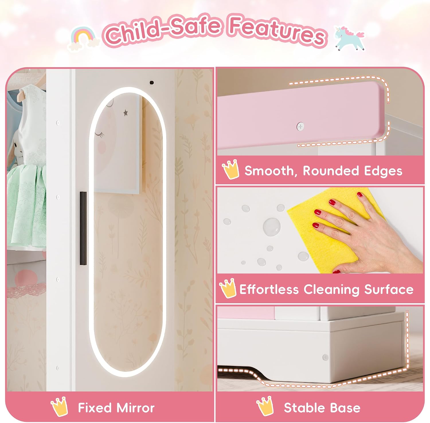 Xilingol Kids Armoire with Jewelry Cabinet, Dress up Storage with Mirror and Shelves, Princess Dress Closet and Costumes Wardrobe Closet, Costume Organizer for Bedroom, Kids Room, Girls (White)
