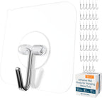GLUIT Adhesive Wall Hooks for Hanging Heavy Duty 22 lbs Hooks for Walls No Damage, Towel Sticky Clear Hooks, Waterproof, Home, Bathroom, Kitchen, Office, and Outdoor, 40 Pack
