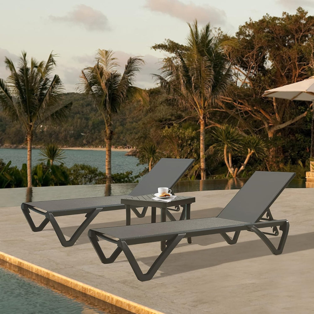 Domi Pool Lounge Chairs, Aluminum Patio Chaise Lounge with Side Table, 5 Posi...