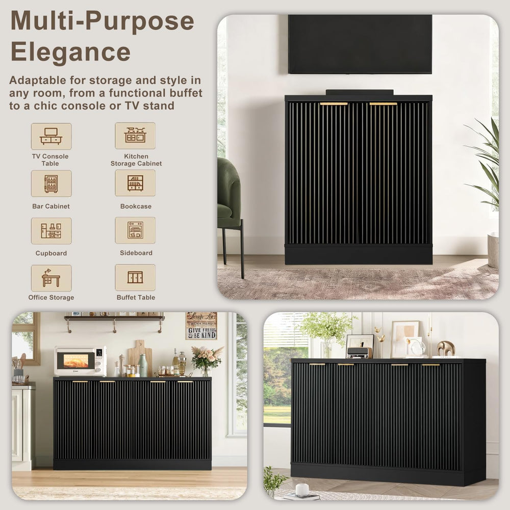 55" Fluted Buffet Sideboard Cabinet, Modern Accent Credenza Table | Adju...