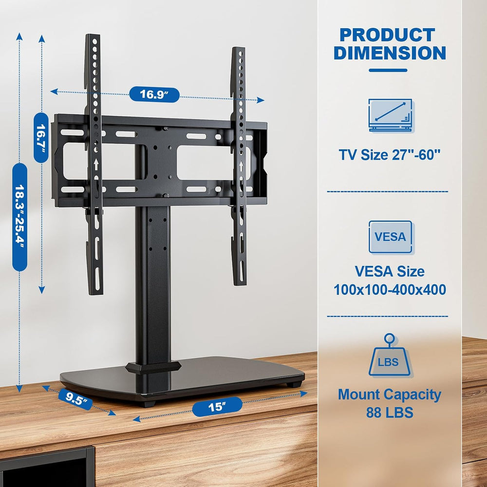 Universal TV Stand for 27-60 Inch TVs with Swivel Mount, Height Adjustable Ta...