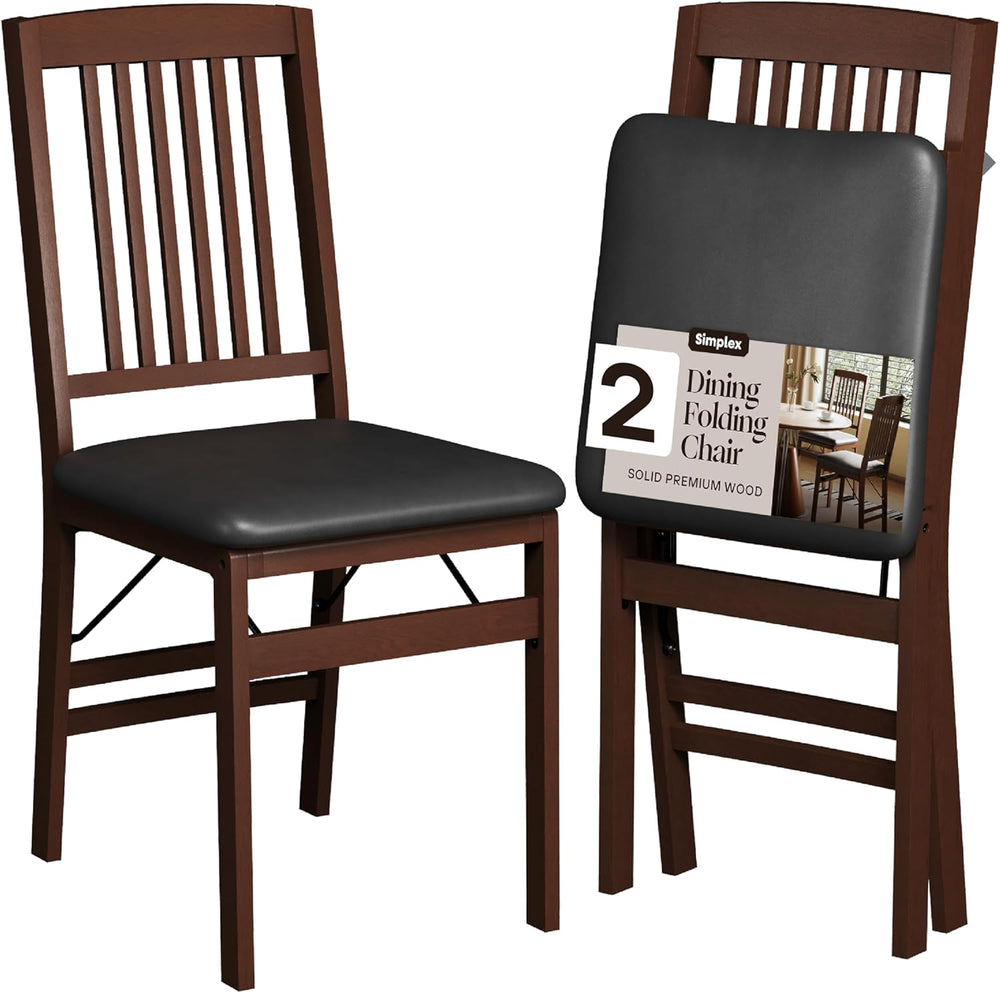SIMPLEX Folding Wood Dining Chairs, Padded, No Assembly, 2 Pack | Solid rubbe...