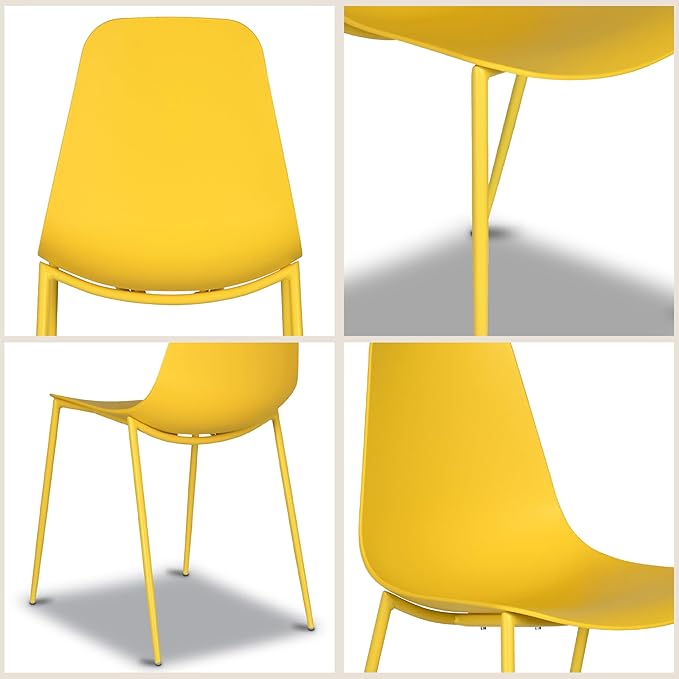 Poly & BARK Isla Modern Kitchen Chairs Set of 4 - Plastic Dining Chair with Metal Legs - Quick Assembly Simple Cafe Chairs Plastic for Indoor or Outdoor - Sunburst Yellow