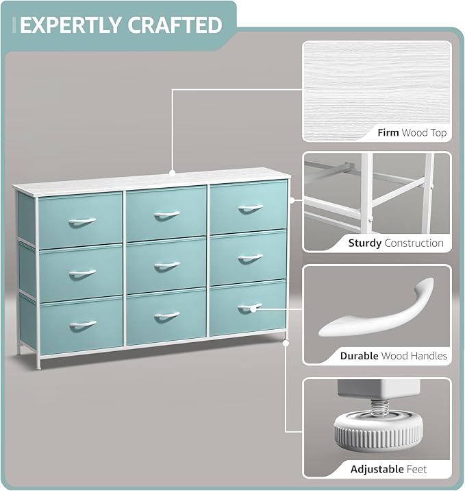 Sorbus Kids Dresser with 9 Drawers - Storage Unit Organizer Chest for Clothes - Bedroom, Kids Room, Nursery, & Closet