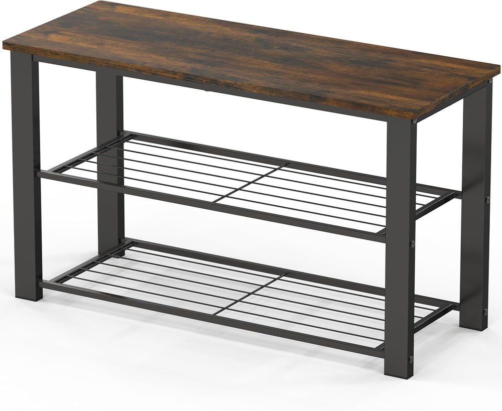 Simple Houseware Wood Top Shoe Storage Bench for Entryway, Rustic Brown