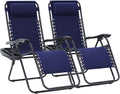 JEAREY Oversized Zero Gravity Lounge Chairs Set of 2, Adjustable Steel Mesh Recliners with Pillows and Cup Holder Trays for Patio, Garden, Beach, Navy Blue
