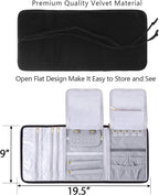 Teamoy Velvet Travel Jewelry Roll, Jewelry Storage Bag Organizer for Necklaces, Earrings, Bracelets, Rings, Brooches and More, Compact and Easy to Carry (Large, Velvet- Black)