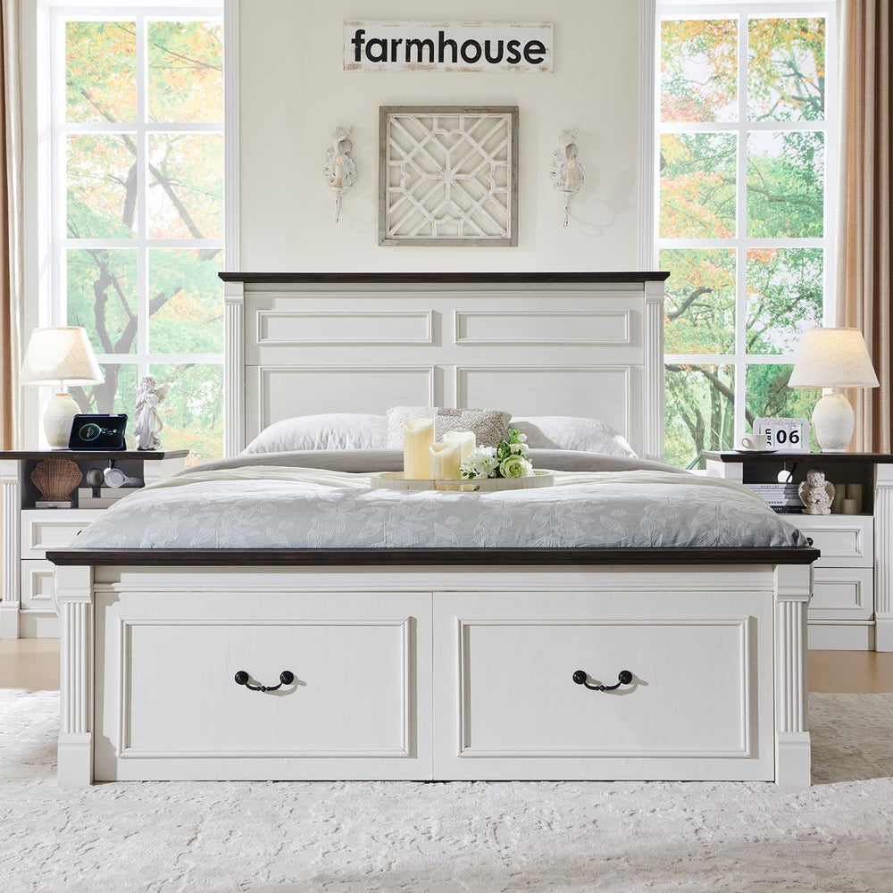 26" Tall Farmhouse Night stand Set of 2, 2 Drawers End Table w/Charging ...