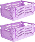 Tixill 2-Pack Mini Foldable Plastic Baskets for Organizing and Storage, Collapsible Storage Crate for Home Kitchen Bedroom Bathroom Office (9.8x6.5x3.8, Purple)