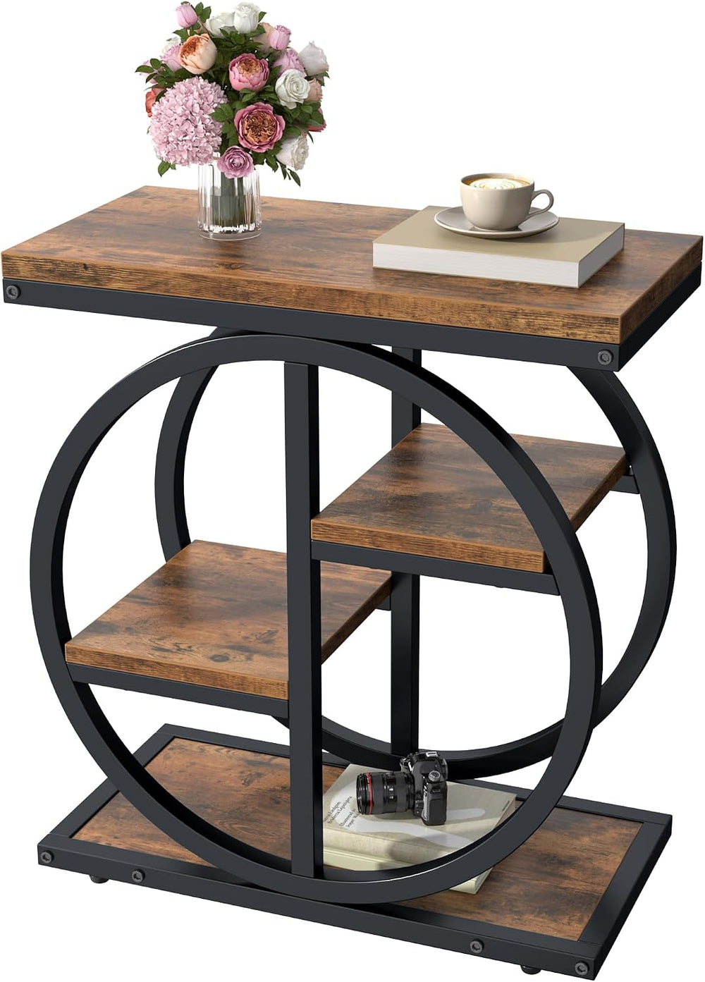End Tables for Living Room, 4-Tier Narrow Side Table with Storage Space, Wood...