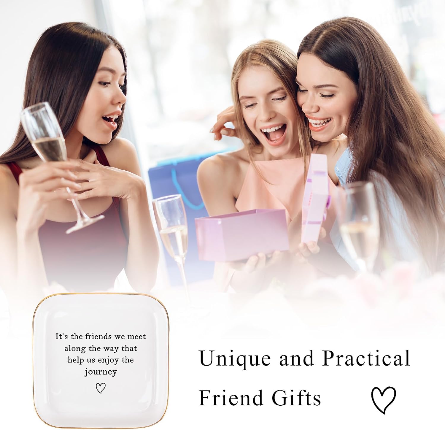 Best Friend Birthday Friendship Gifts for Women Jewelry Tray, Friendship Graduation Christmas Retirement Farewell Gifts for Best Friend BFF Coworkers Jewelry Ring Tray Dish