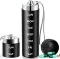 Metal Travel Pill Organizer, Large Weekly Pill Box, Portable Aluminum Alloy Waterproof Container, 7 Day Daily Medicine Organizer Holder for Vitamin, Fish Oil, Supplement, Black