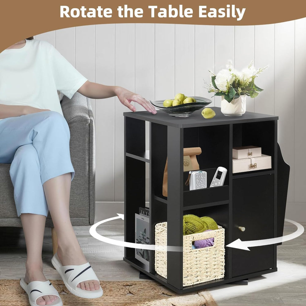 TooCust Rotating End Table with Storage, Square Rotating Side Table Living Ro...