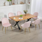 Velvet Dining Chairs Set of 6, Upholstered Mid Century Modern Dining Chairs, Armless Accent Chair with Metal Gold Legs for Living Room, Kitchen, Dining Room, Pink