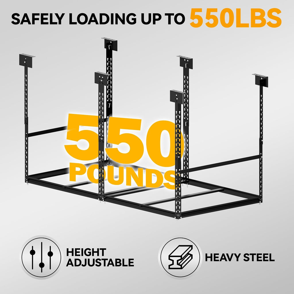 3x6 Ft Overhead Garage Storage Rack, 28-41 inch Height Adjustable Ceiling Mounted Organization Rack, 550 lbs Weight Capacity, 36"x72" Heavy Duty Space-Saving Metal Rack for Garage Storage