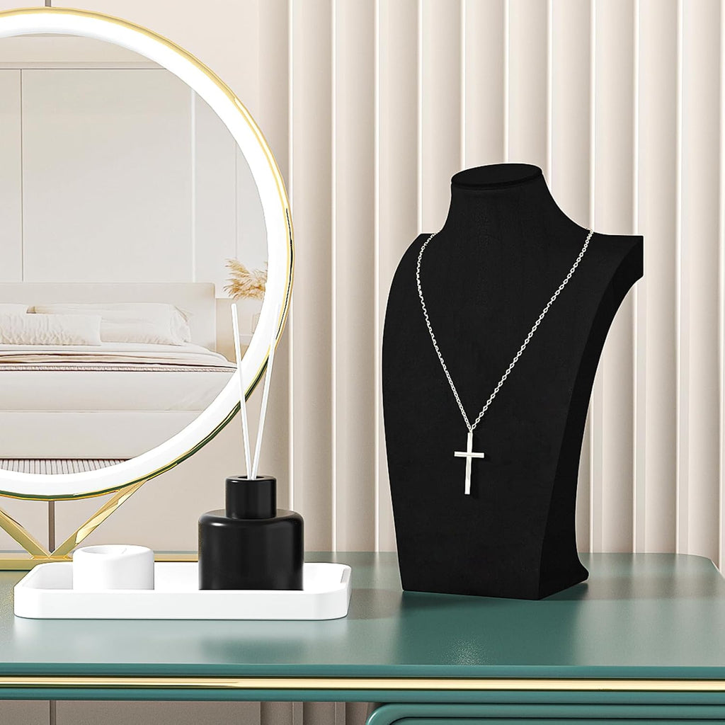 Necklace Bust Stand for Selling, Black Velvet Necklace Display Holder, Jewelry Necklace Organizer Rack for Home Use or Shop Show (13" Height)