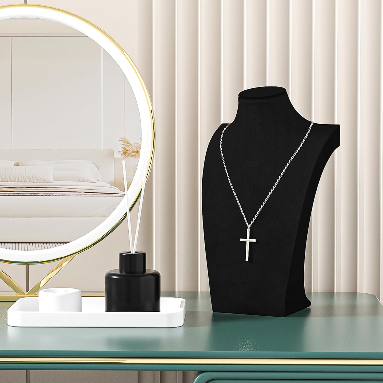 Necklace Bust Stand for Selling, Black Velvet Necklace Display Holder, Jewelry Necklace Organizer Rack for Home Use or Shop Show (13" Height)