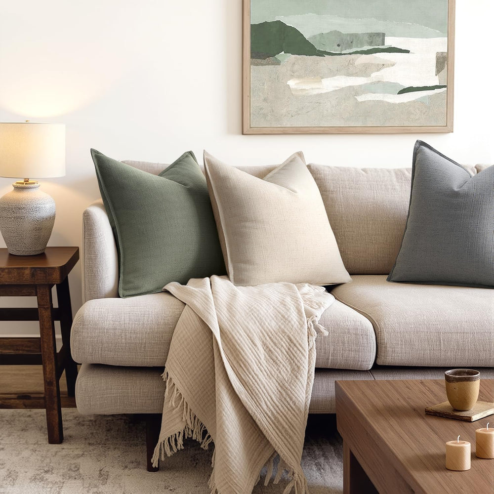 MIULEE Thick Textured Decorative Throw Pillow Covers 22x22 Inch Olive Green
