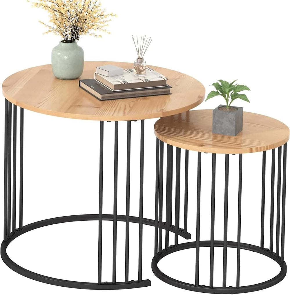 YORKING Nesting Coffee Table Set of 2, Round Table Set, Morden End Side Night...