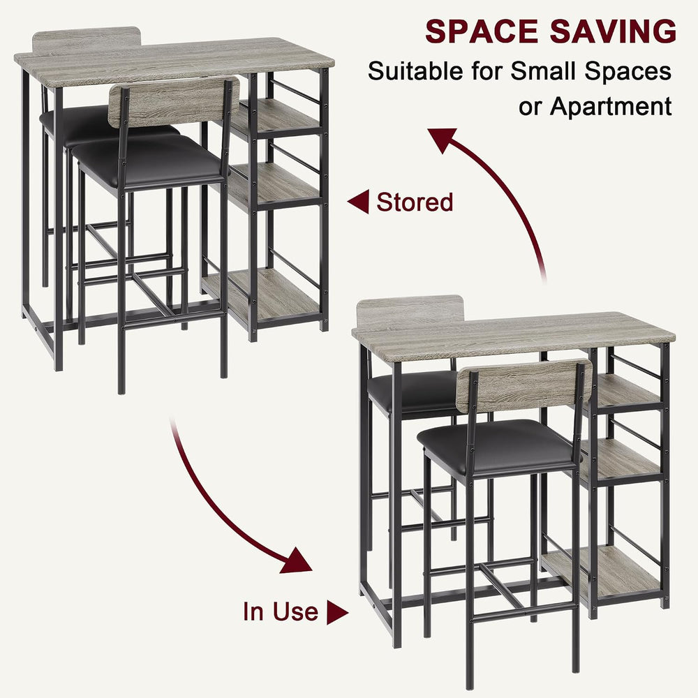3-Piece Small Bar Table and Chairs Set for 2,Small Dining Table with 2 PU Cus...