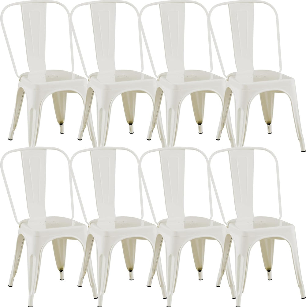 White Stackable Metal Dining Chairs, Set of 8